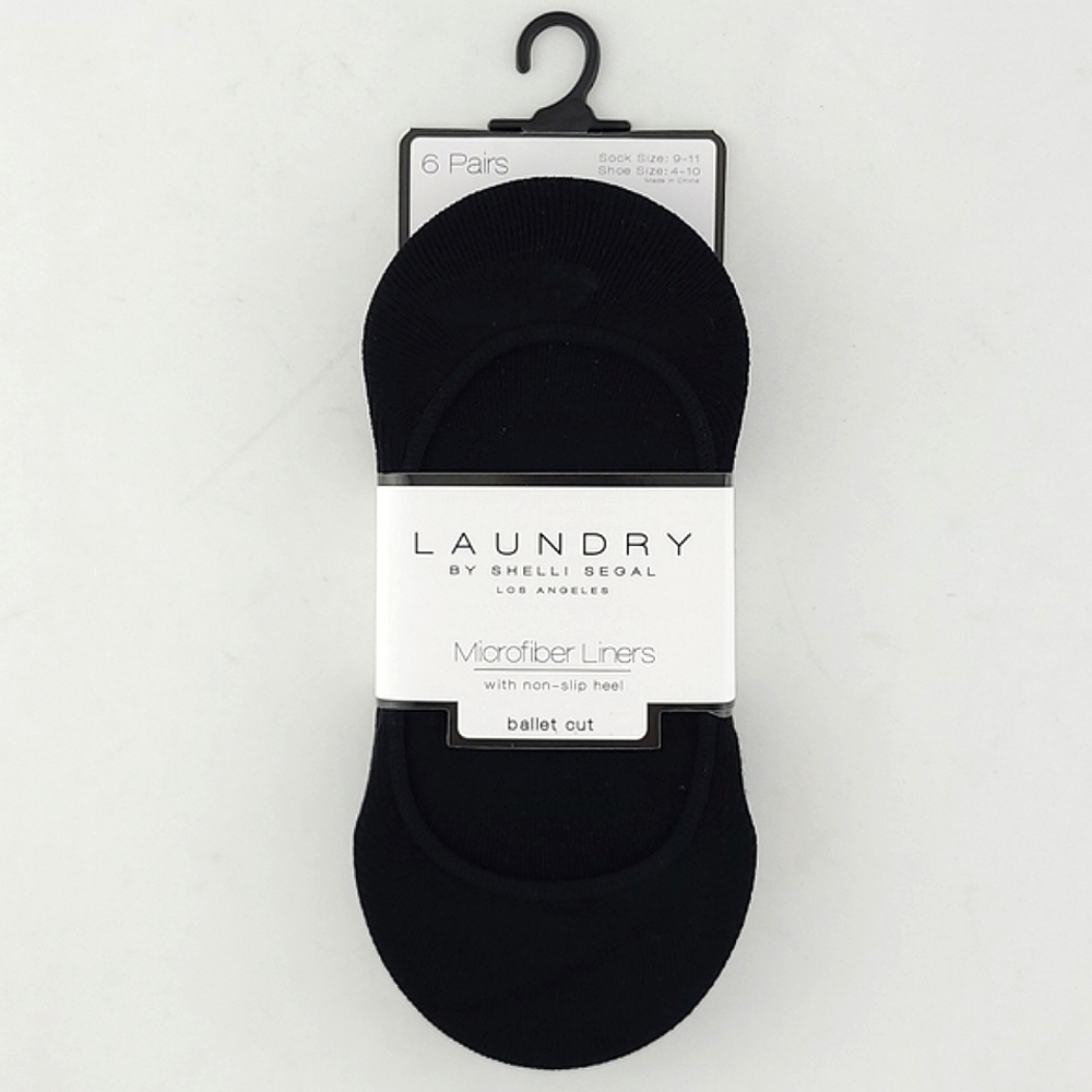 Laundry by Shelli Segal 6 Black Pairs Ballet Cut Microfiber Liners Non-Slip Heel